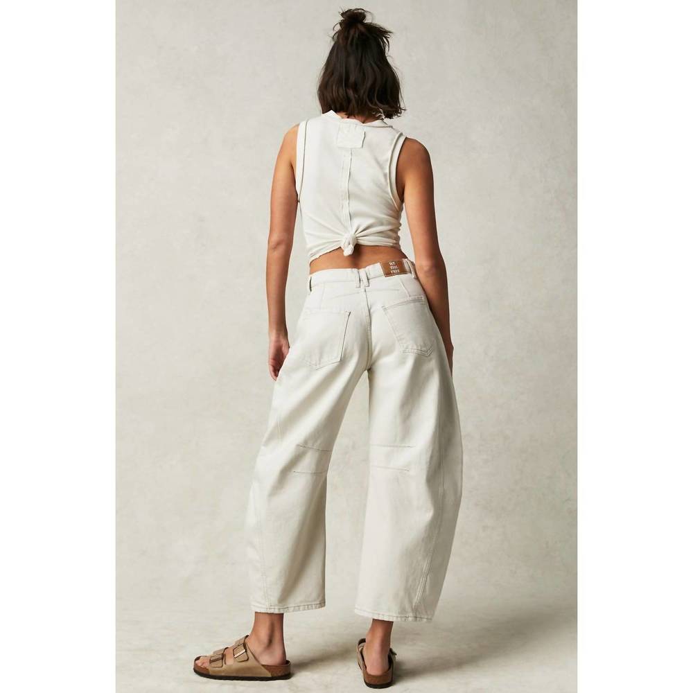 Free People Wide Leg Flare Jeans in Off-White/Cream - Picture 3 of 4
